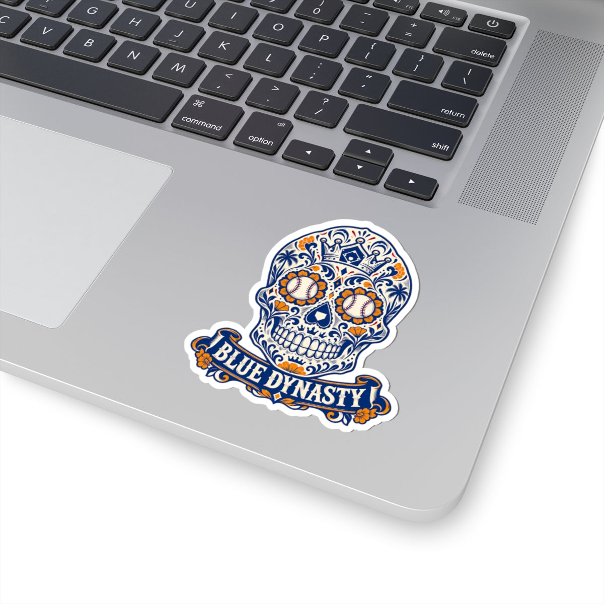Blue Dynasty Sugar Skull Sticker — Baseball Day of the Dead Design