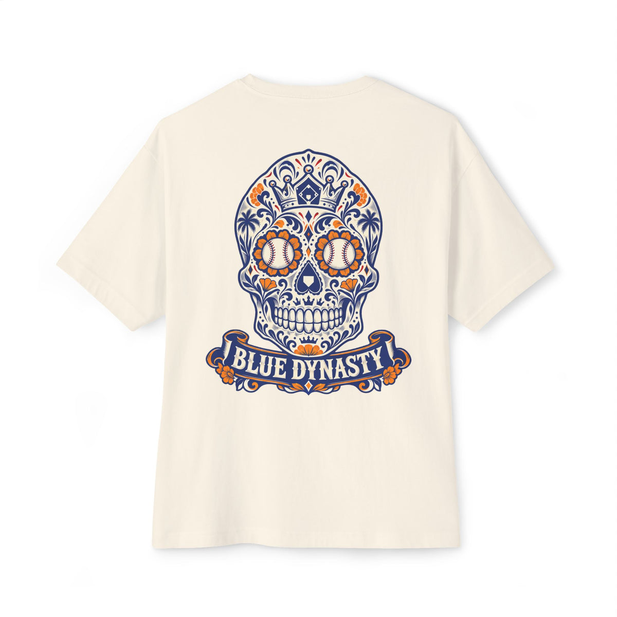 "Dia De Los" Sugar Skull Cream Boxy Tee — Blue Dynasty