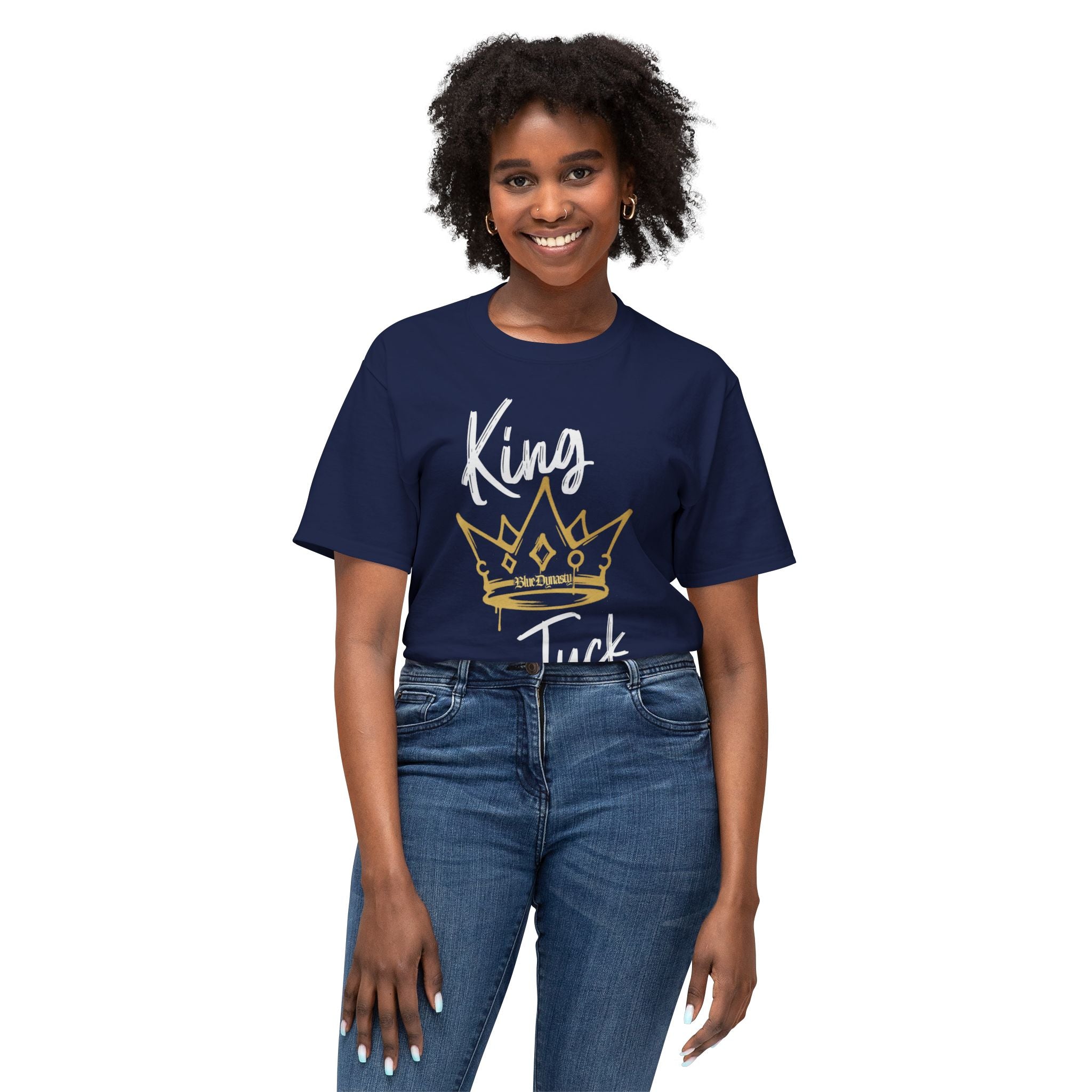 King T. Crown T-Shirt — Retro Gold Script Tee for Men & Women