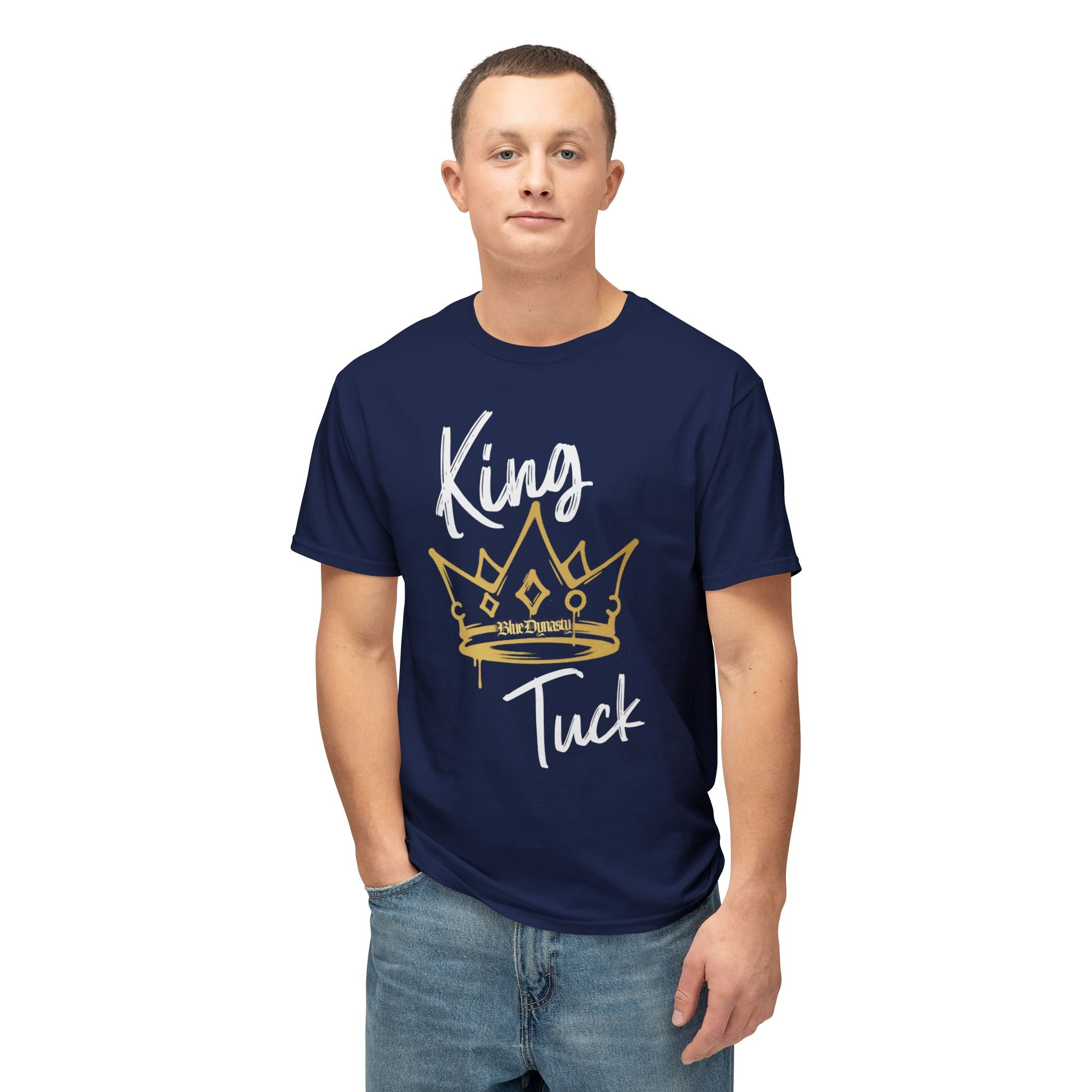 King T. Crown T-Shirt — Retro Gold Script Tee for Men & Women